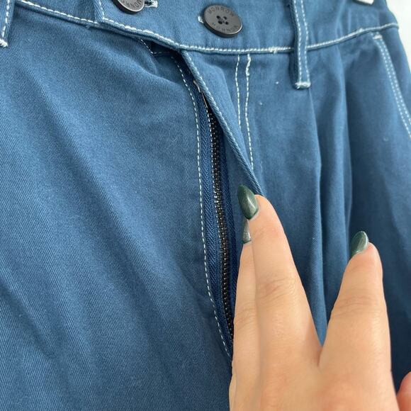 MONROW Cotton Twill Wide Leg Trousers Dark Denim High Rise Stretch Zip 28 NEW - Picture 8 of 13